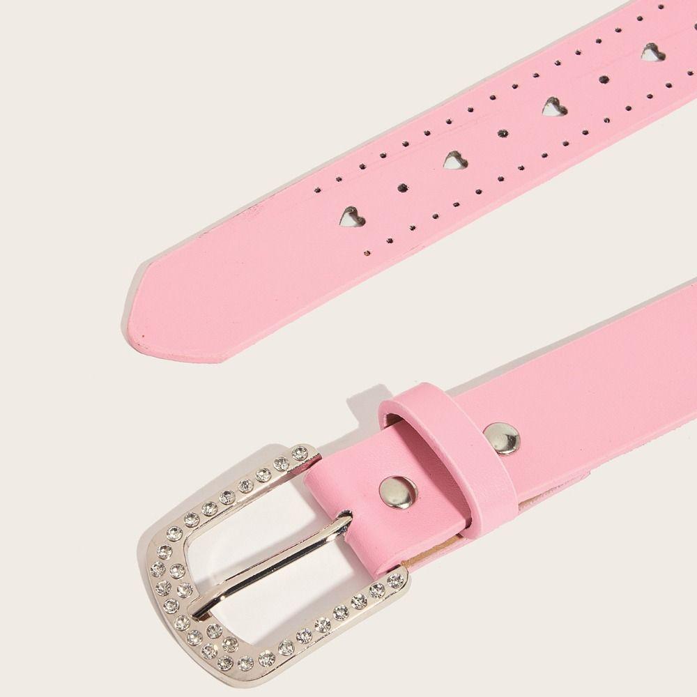 Adjustable Hollow Heart Belt Pin Buckle Rhinestone Buckle Belt Casual Waist Belt For Ladies