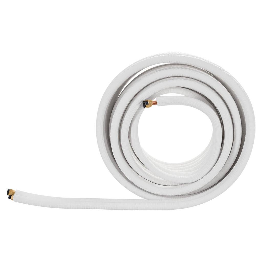 30.5m Mini Split Line Set, 9.5 & 15.9mm OD AC Copper Tubing Pipe, 3/8 White PE Thickened Insulated Coil with Flared Nuts, Strapping Tapes, for Mini