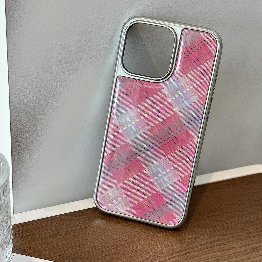Art Rose Pink Checkered Phone Case for iPhone 17 iPhone 17 Pro Max