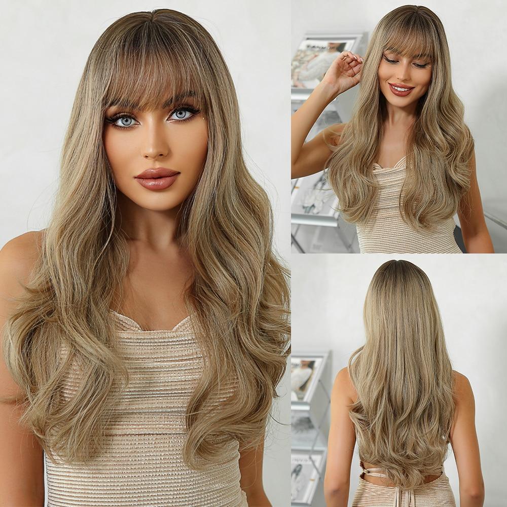 ALAN EATON Long Wavy Synthetic Hair Wigs Cosplay Party Daily Heat Resistant Wigs for Women
