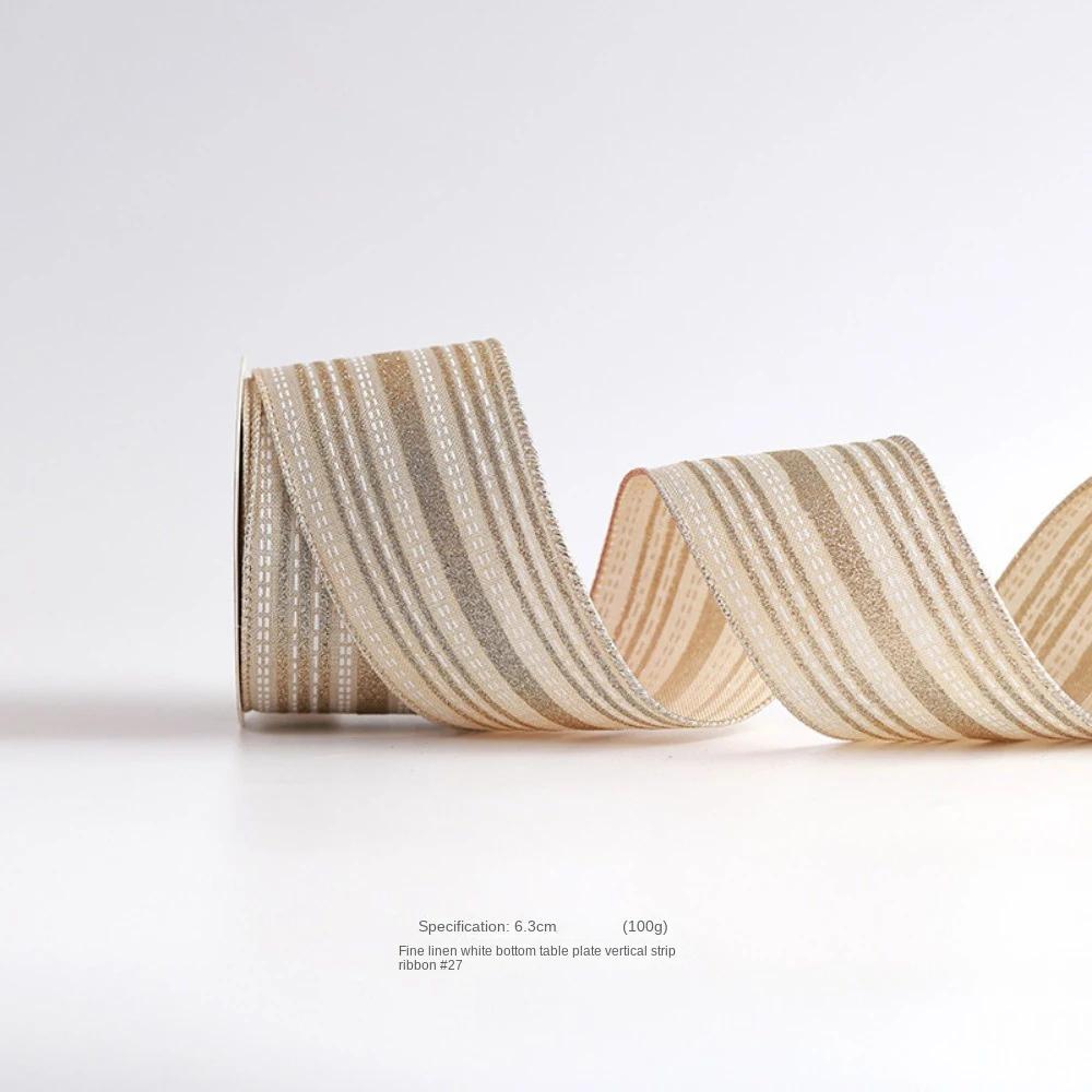 10 Yards Christmas Ribbons Imitation Hemp Material Champagne Gold Weave Ribbon Wired Edge Christmas Gift Packaging