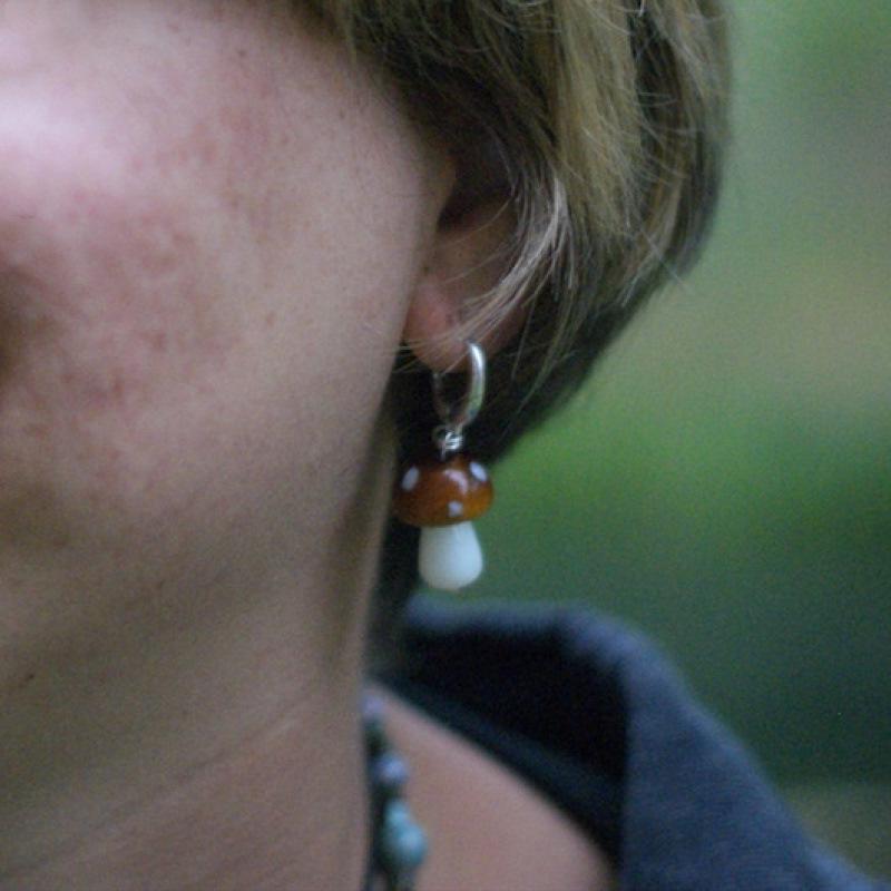 Bohemian Woodland Brown Glass Mushroom Dangle Earrings
