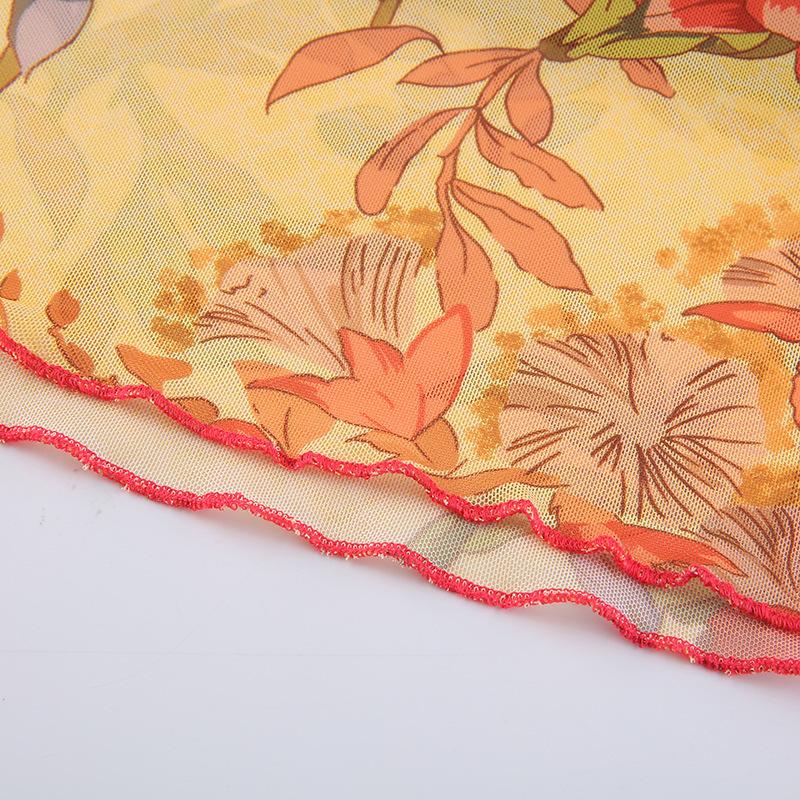 Y2K Mesh, gjennomsiktig blomstert-skjorte, vintage grimeoverdeler, ermeløse, slim fit crop top, Harajuku Streetwear