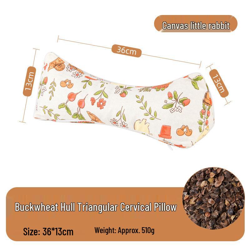 Neck Support Pillow - Rice Grain Pattern, Cotton Fabric, Natural Buckwheat, One-Piece for Family Sleep Aid