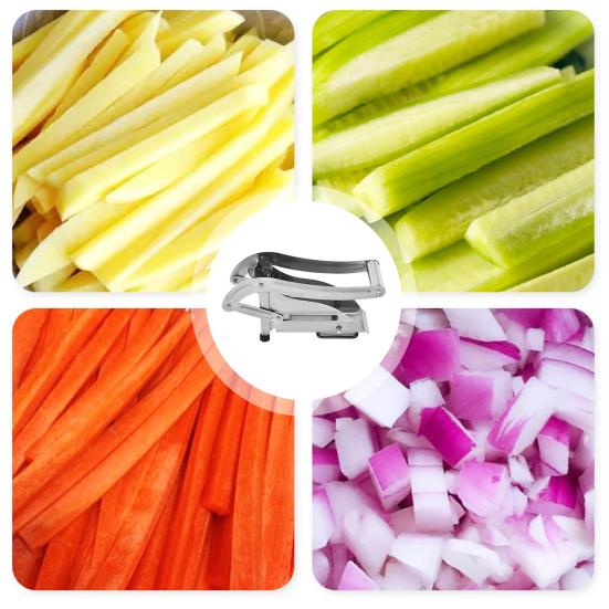 French Fry Cutter Stainless Steel Potato Chip Cutter with No-Slip Suction Base Versatile Vegetable Slicer for Potatoes Carrots Cucumbers