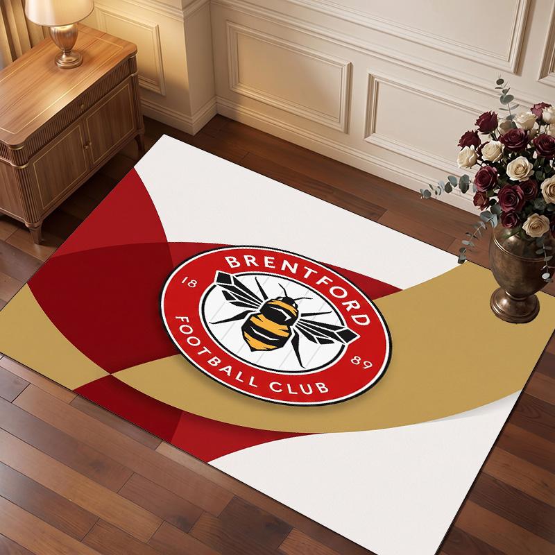 Brentford Football Print Crystal Velvet Rug, Comfortable Water Absorbent Non Slip Indoor Floor Carpet