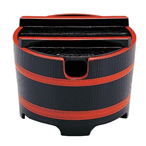 Wakaizumi Lacquerware, Kappo Lacquerware, Bucket-Shaped Pickling Container (with notches), Black Wood Grain, Vermilion, 1-511-6