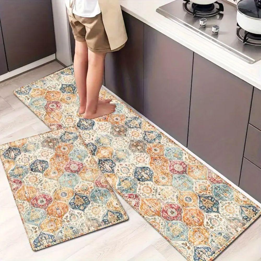 2pcs Bohemian Style Doormats Non-slip and Durable Entrance Hallway Mats Kitchen & Laundry Room Rugs Home Decor