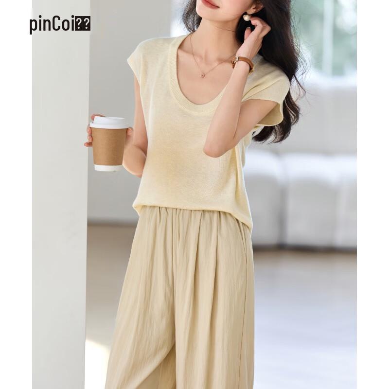 Pincai Women s Sleeveless Round Neck Knit T-Shirt One Size (M)