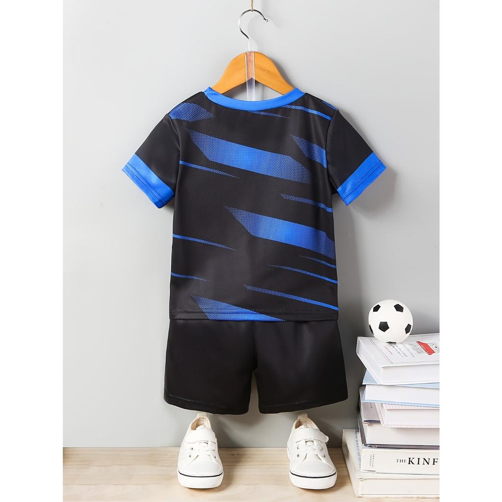 Summer 2025 New children's Set 23 printed blue and black gradient casual and fashionable sportswear