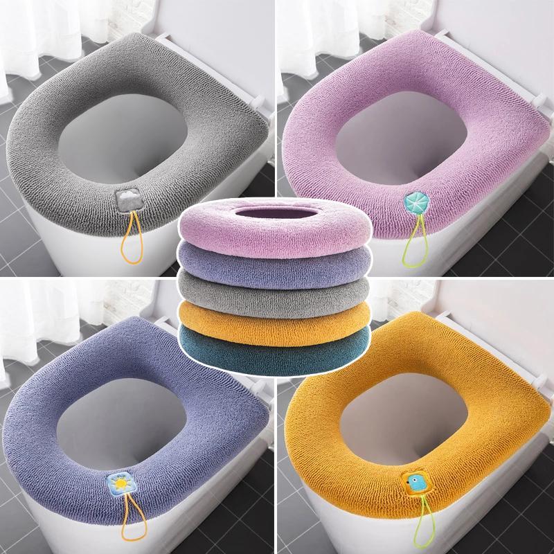 Bathroom Seat With Handle, Washable Toilet Soft Winter Warm Cushion Pad Cushion O-Shaped Toilet Seat Bidet Cover