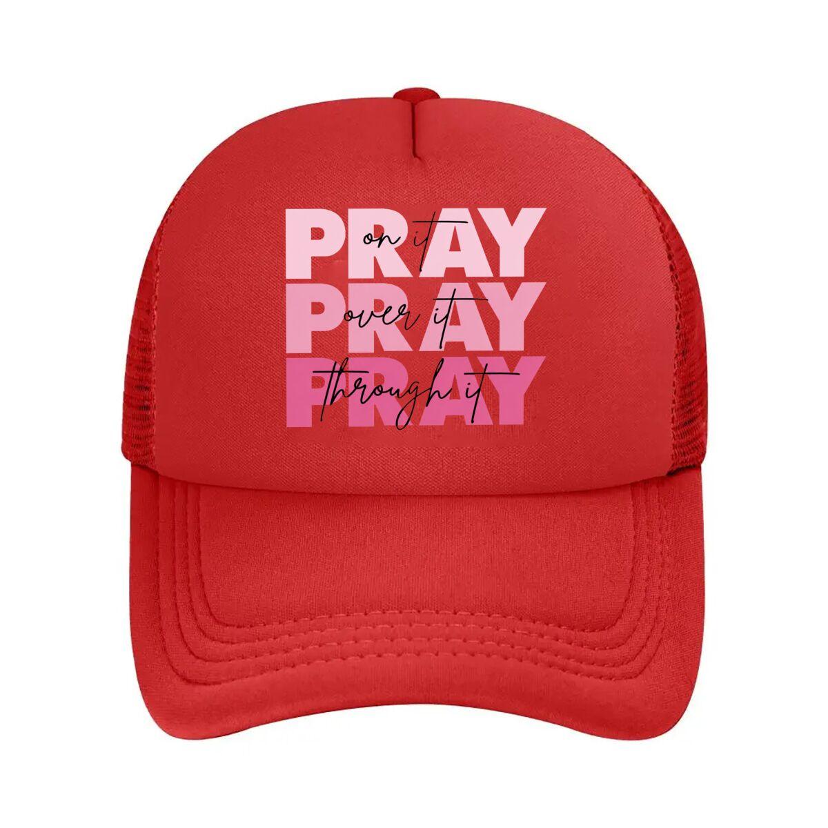 Pray On It Over It Through It Pink Quote Mesh Baseball Cap Casual Hat Outdoor For Womens Unisex FeUnisex One Size