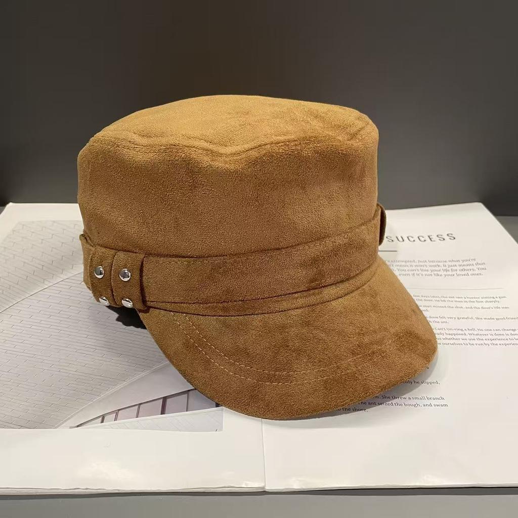 Korean Suede Black Equestrian Hat for Women In Autumn and Winter Retro Old Flat Hat Big Head Circumference Painter Newsboy Hat