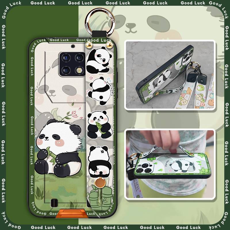 Cute Back Cover Phone Case For Oukitel WP6 Silicone Cartoon Ring Wrist Strap Panda Fashion Design Phone Holder Soft Case