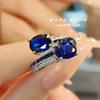 Vintage French Style Open Ring Red Corundum High Carbon Blue Spinel Women Jewelry