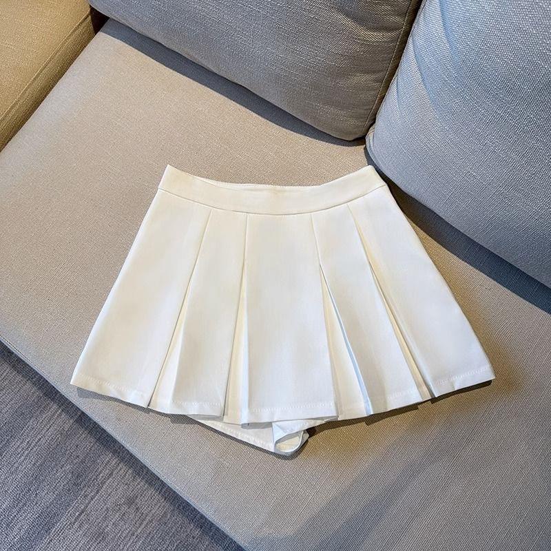 Women's High Waist Petite Black Pleated Mini Skirt - Summer 2024 A-line Spicy Girl Half Body Suit
