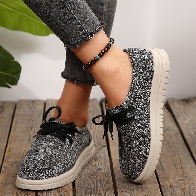 Lace-up Sneakers Women's Fall 2025 New Plus-size Platform Comfortable Canvas Shoes