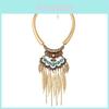 Vintage Gold Leaf Pendant Necklace With Tassel For Boho Fashion And Casual Wear