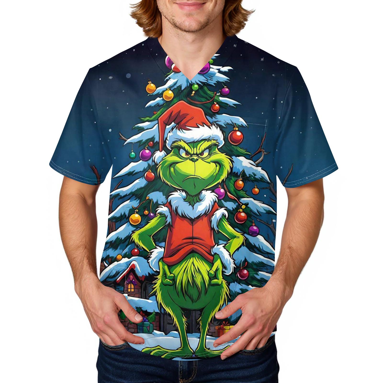 

Мужская рабочая блузка с короткими рукавами и v-образным вырезом с принтом, топ с нагрудным карманом XXXL тёмно-синий