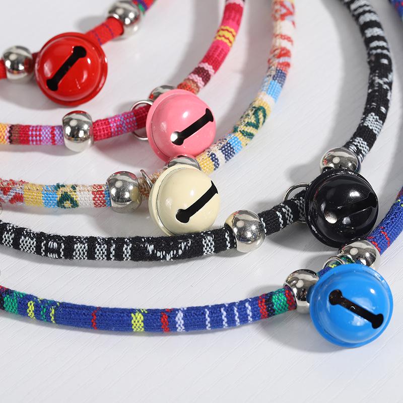 Colorful Ethnic-Style Adjustable Pet Collar with Bell for Cats and Puppies