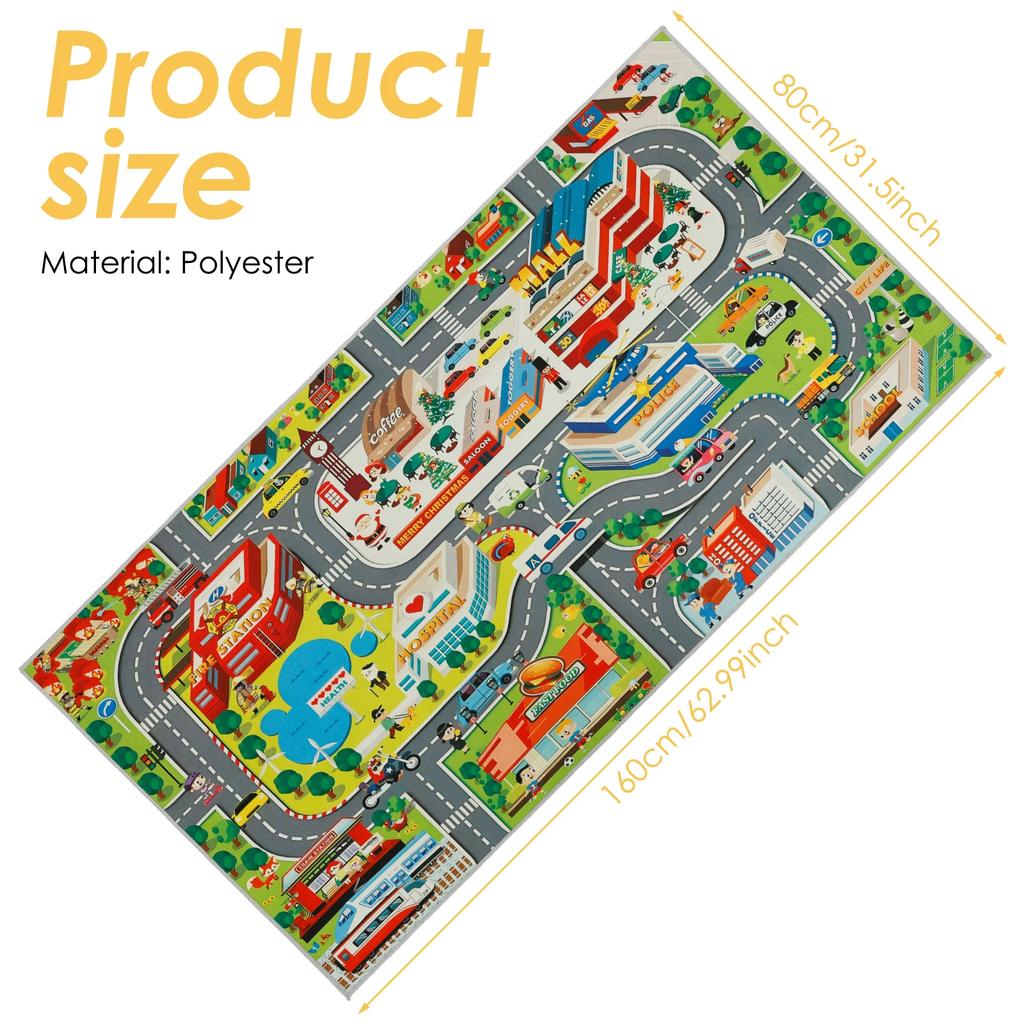 Kids Carpet Playmat Rug Polyester Children Playmat Indoor Anti-skid City Road Game Carpet Comfortable Educational Learning Toy