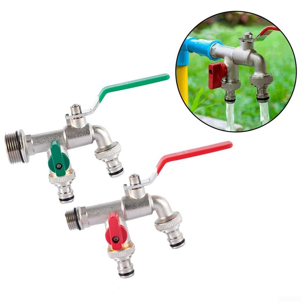Practical 3/4Inch Double Brass Tap Rustproof Frostproof Includes 2 Hose Connectors for Garden and Outdoor Daily Use