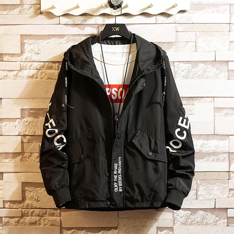 

Мужская повседневная куртка с капюшоном и буквенным принтом больших размеров, ветрозащитная куртка на открытом воздухе XS