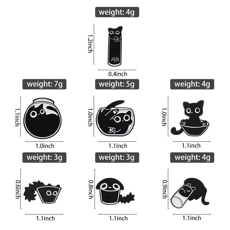 7Pcs/Set Cute Cat Enamel Pins Custom Black Kitten Terrarium Badge On Backpack Lapel Brooches Animal Jewelry Gift For Kid Friends