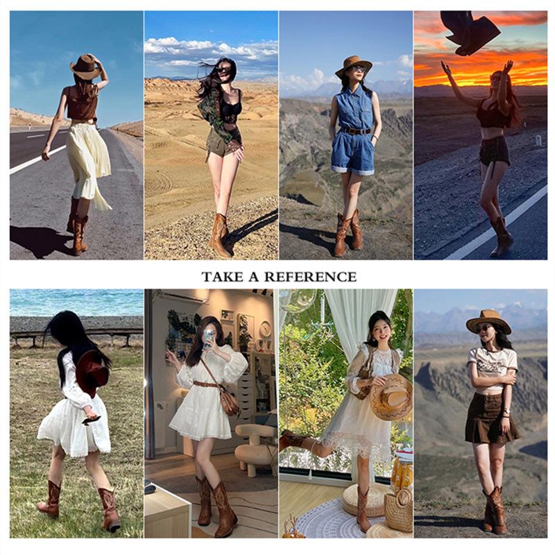 Xinjiang Xizang grassland travel wear women's boots western cowboy boots women's summer mid tube retro boots