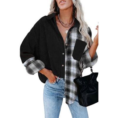 Camisa de Cuadros de Otoño e Invierno para Mujer de Manga Larga Holgada con Bolsillo