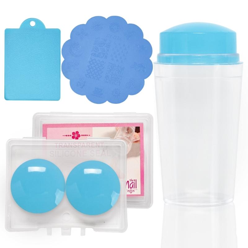 

4 Pcs/Set Silicone Nail Stamper Set French Tip Nail Stamp Jelly Stamper with Scraper Nails Art Template Tool for Woman 1 синий
