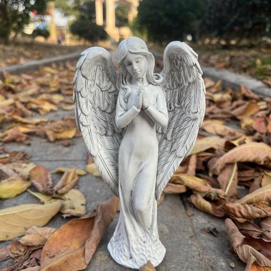 Yousheng Retro Winged Angel Statue, Resin Praying Angel Figurine, Elegant Sitting Angel Sculpture for Outdoor Indoor Garden
