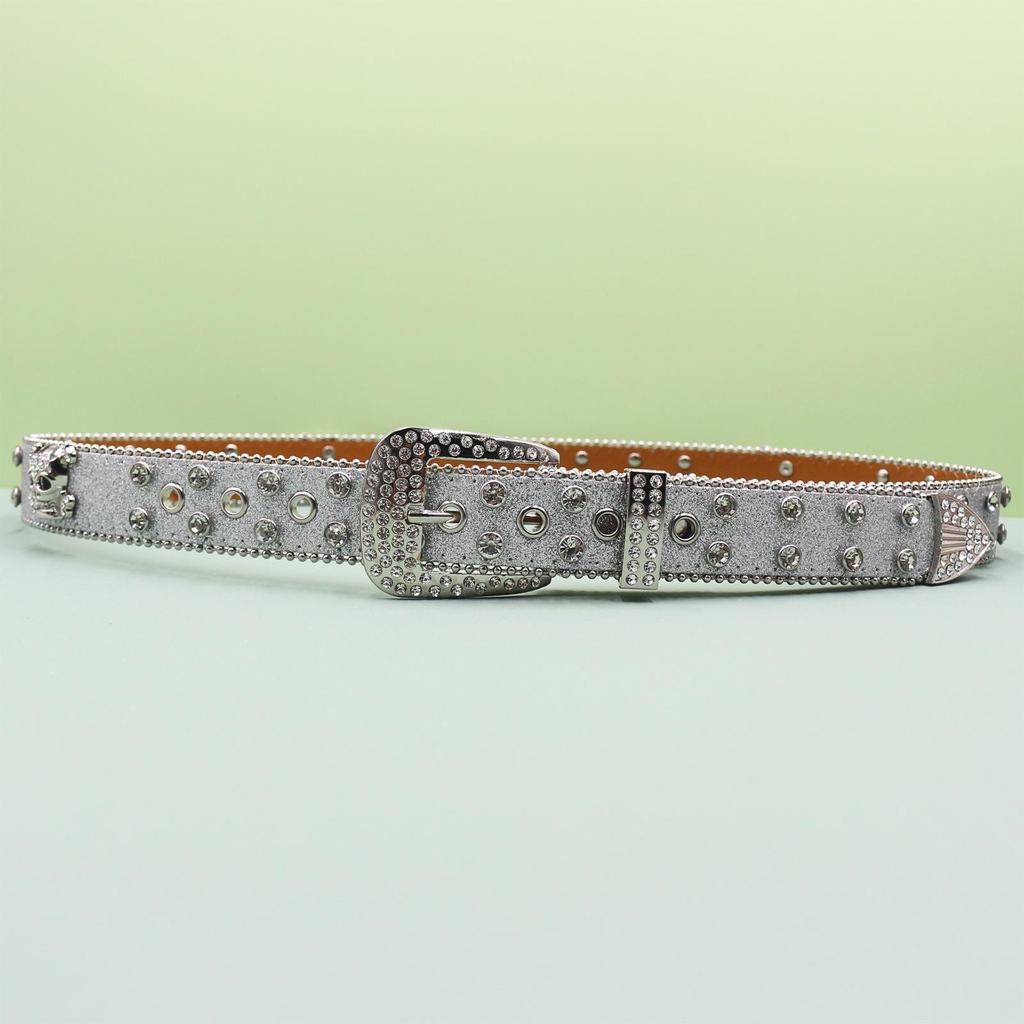 European Style Punk Skull Belt with Rhinestones - Unisex Rock Fashion Accessory