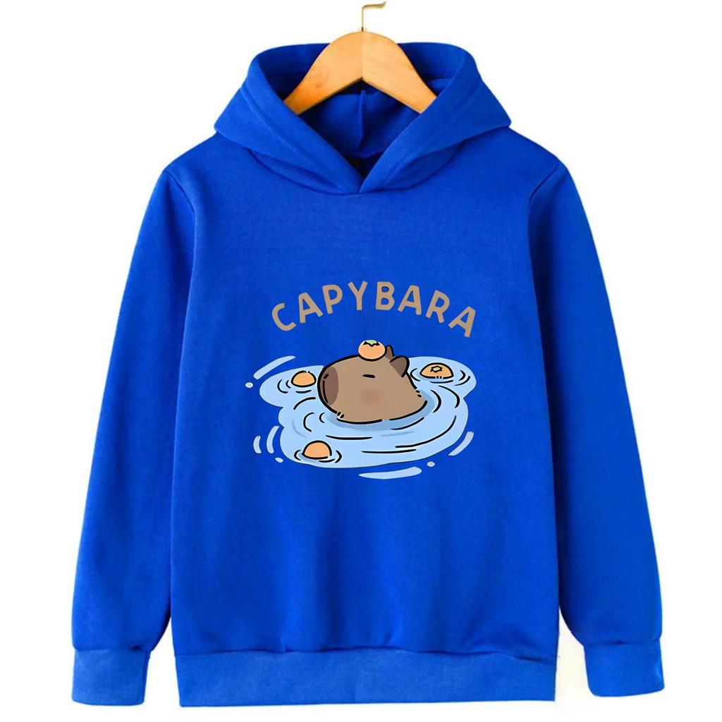 Cute Capybara Cartoon Print Design Kawaii Children's Clothes for Autumn and Winter Warm Pullovers for Girls Boys