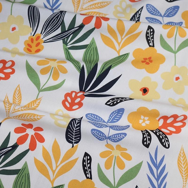 Flower Printed Rayon Viscose Fabric Soft By The Meter for Skirts Pajamas Clothes Cheongsam Diy Sewing Cloth Floral White Green