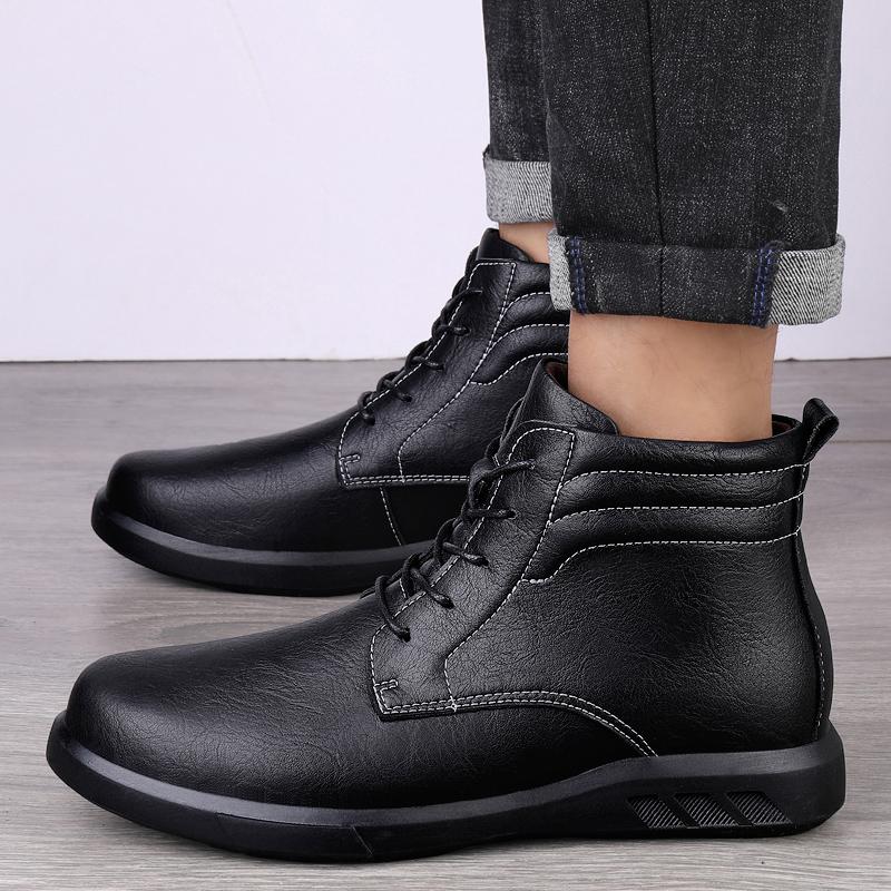 Fashion Designer Brand Men's Genuine Leather Boots Winter Warmth Business Boots Conference Suit Short Boots Men's Casual High Top Shoes