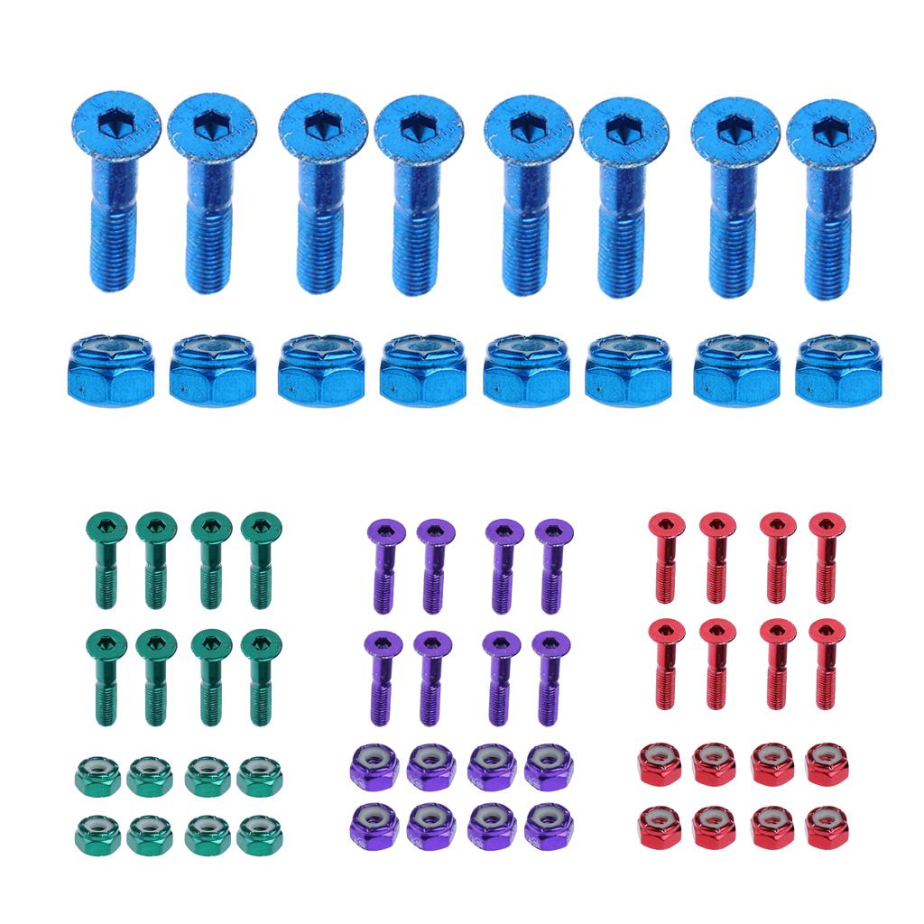 8pcs Carbon Steel Replace Skateboard Truck Hardware Set Longboard Screw Bolt , Blue