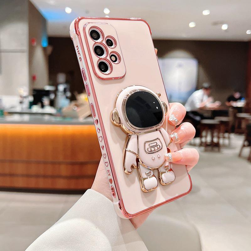 Electroplated Heart Samsung S26U Case with Anti-Drop Astronaut Bracket - Full Coverage, Soft, 15Pro Model.