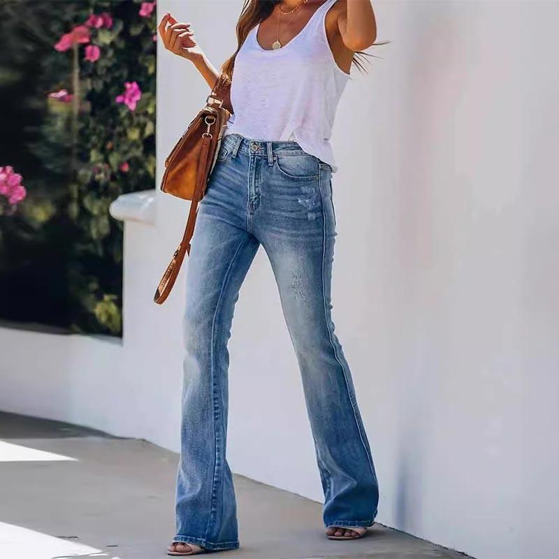 Hochelastische Schlagjeans mit hoher Taille und Hüfthebung für Damen, Pendelmode, Denimhosen für Frühling und Sommer