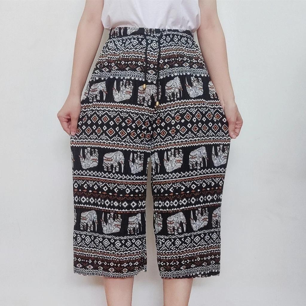 Elefant Korte Bukser Justerbar Elastisk Midje Stropp Unisex Kvinner Menn Trykk Thailand Casual Streetwear Strand Sommer Boho Bohemsk Retro Vintage