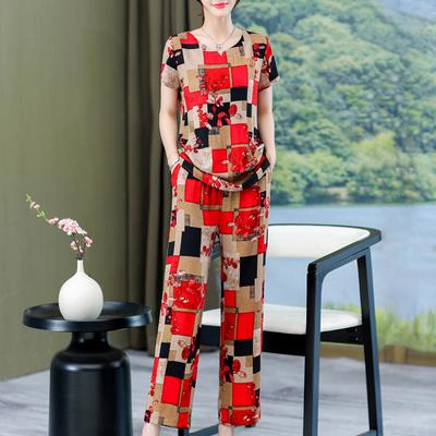 Set di pantaloni eleganti estivi taglie forti per donna Set di 2 pezzi con stampa vintage Completo da donna