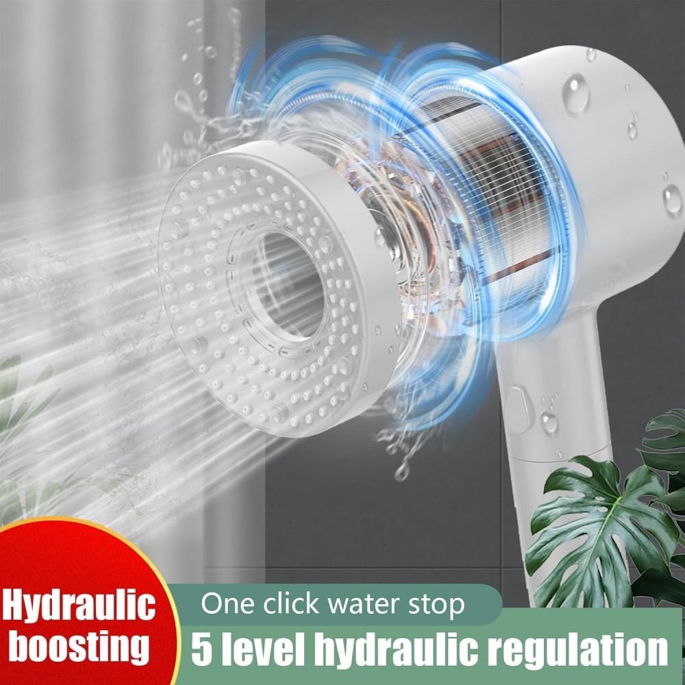 5 Spray Modes Water Saving Filter Shower Head with Pause Switch ABS High Pressure Bathroom Showerhead Accessories Set for Bath
