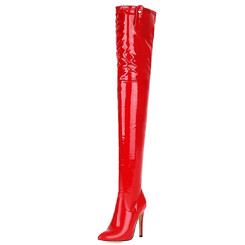 Lær Over kneet Beltestøvler Kvinner Sexy Stil Lårhøye Støvler Spiss Tå Spennestropp Fetisj Stripper Dansesko Kvinne