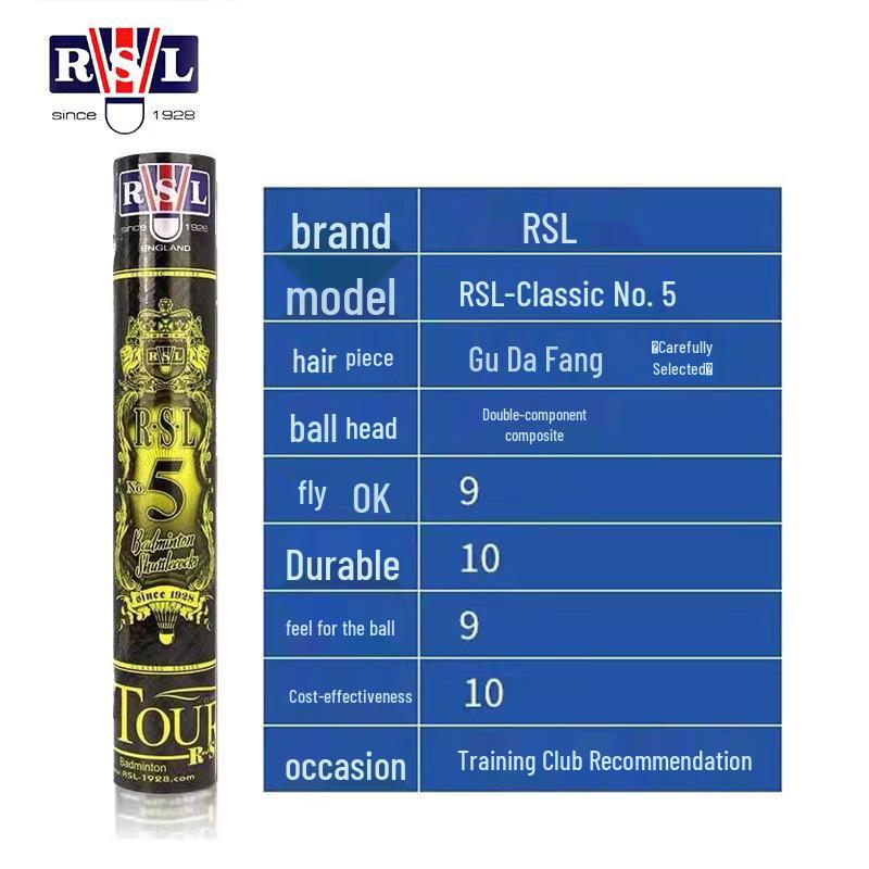 Genuine RSL No. 5 Badminton Shuttlecock: Durable 12-piece Duck Feather Pack for Competitive Training with Stable Flight