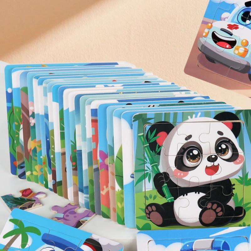 11cm Children Wooden Jigsaw Puzzle Games Cartoon Animal Vehicle Pattern Wooden 3d Puzzle Montessori Educational Toys