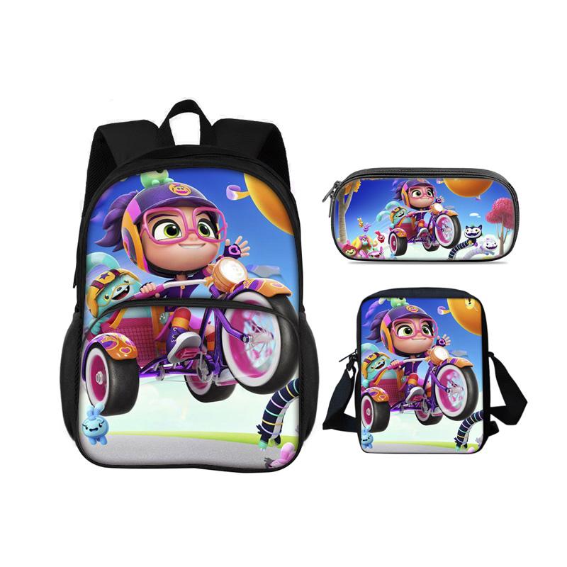 Abby Hatcher Runde Fronttasche Rucksack Federmäppchen Umhängetasche 3-teiliges Set Cartoon-Druck Schüler Jungen und Mädchen Schule Geburtstagsgeschenk