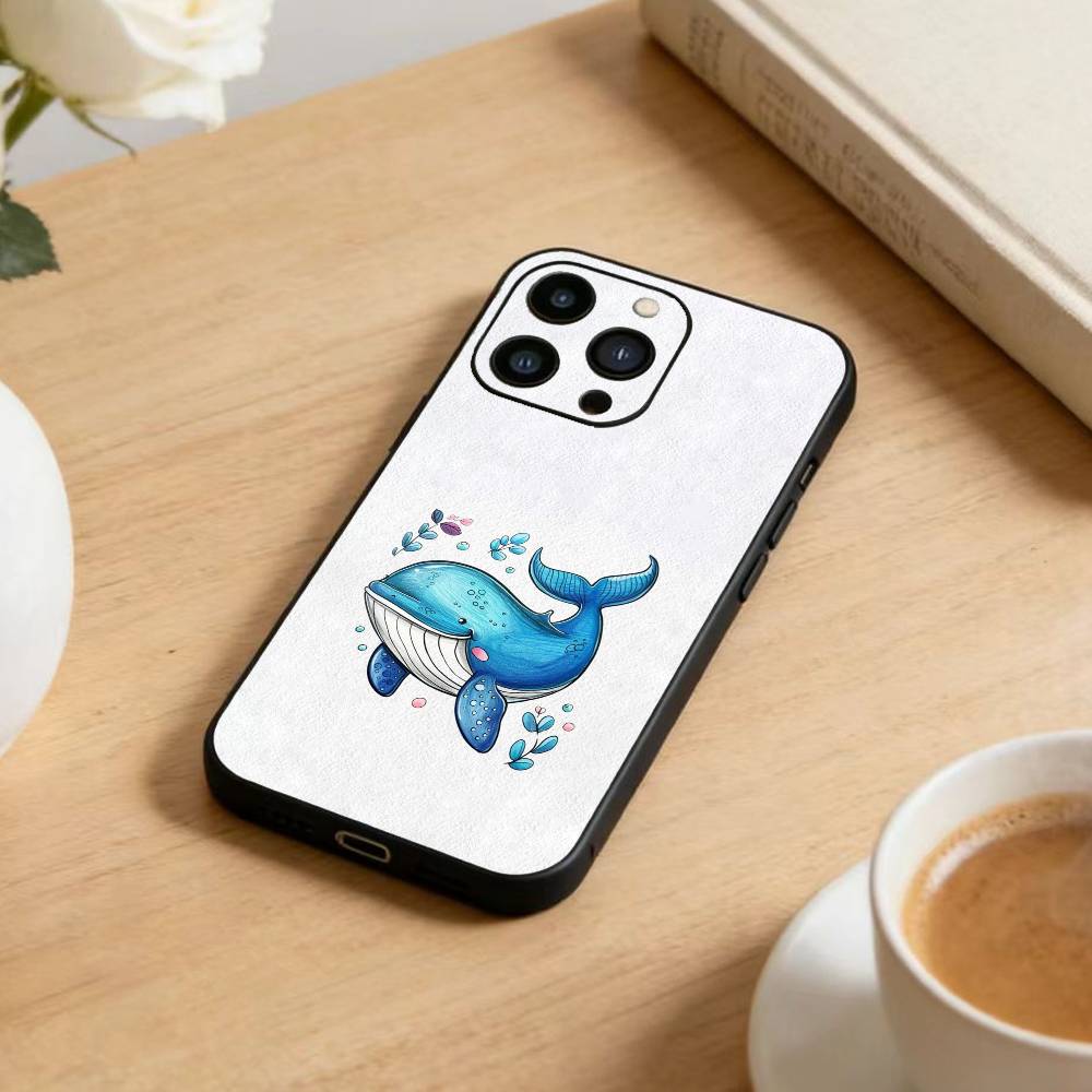 Whale Fall-Art Phone Case For iPhone 17 16 15 14 13 12 Max Plus Silicone Black Cover