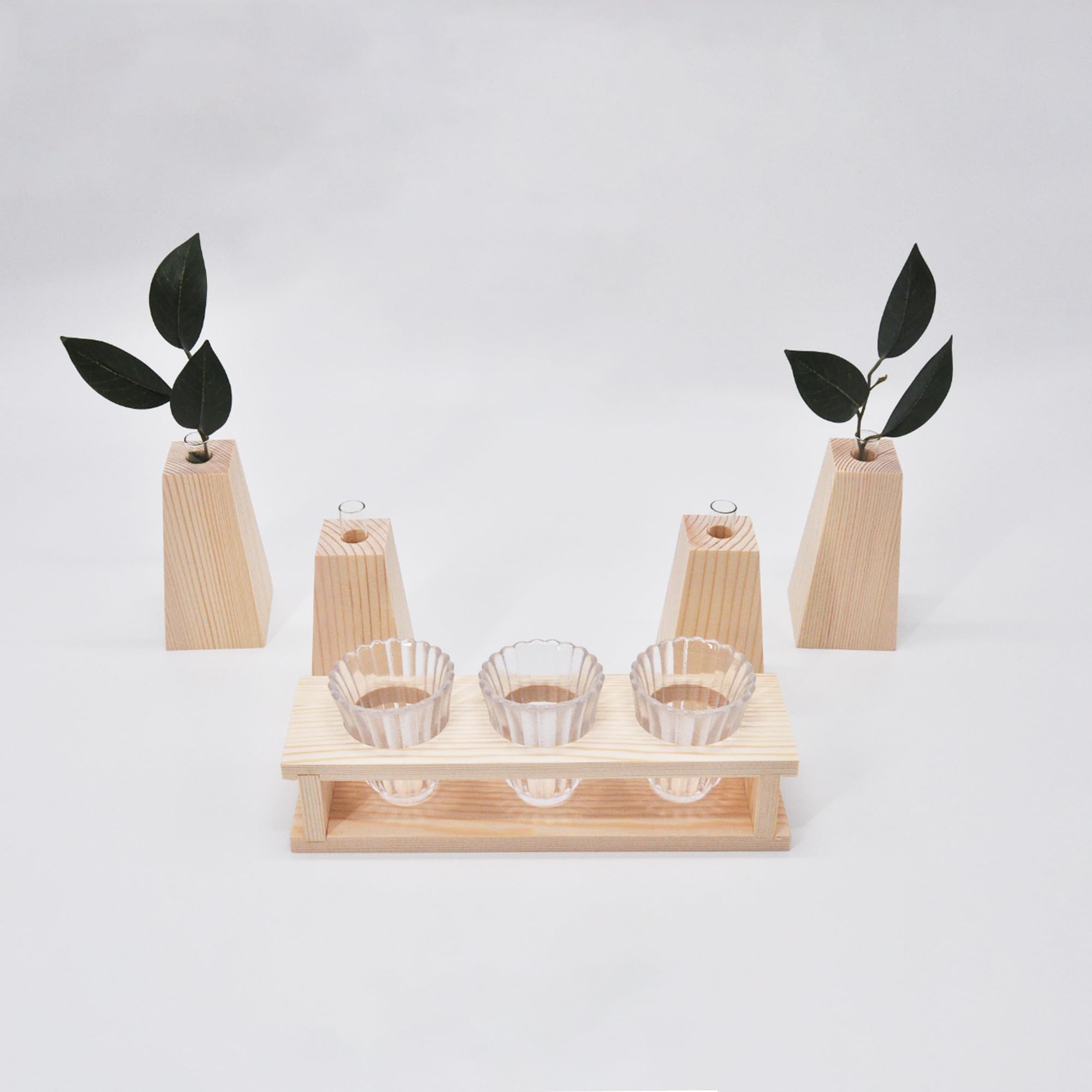 

Shinto Shrine Set (NJ-SINGUSET-TX), 8-Piece Set, Natural Pine with Wooden Base and Glass