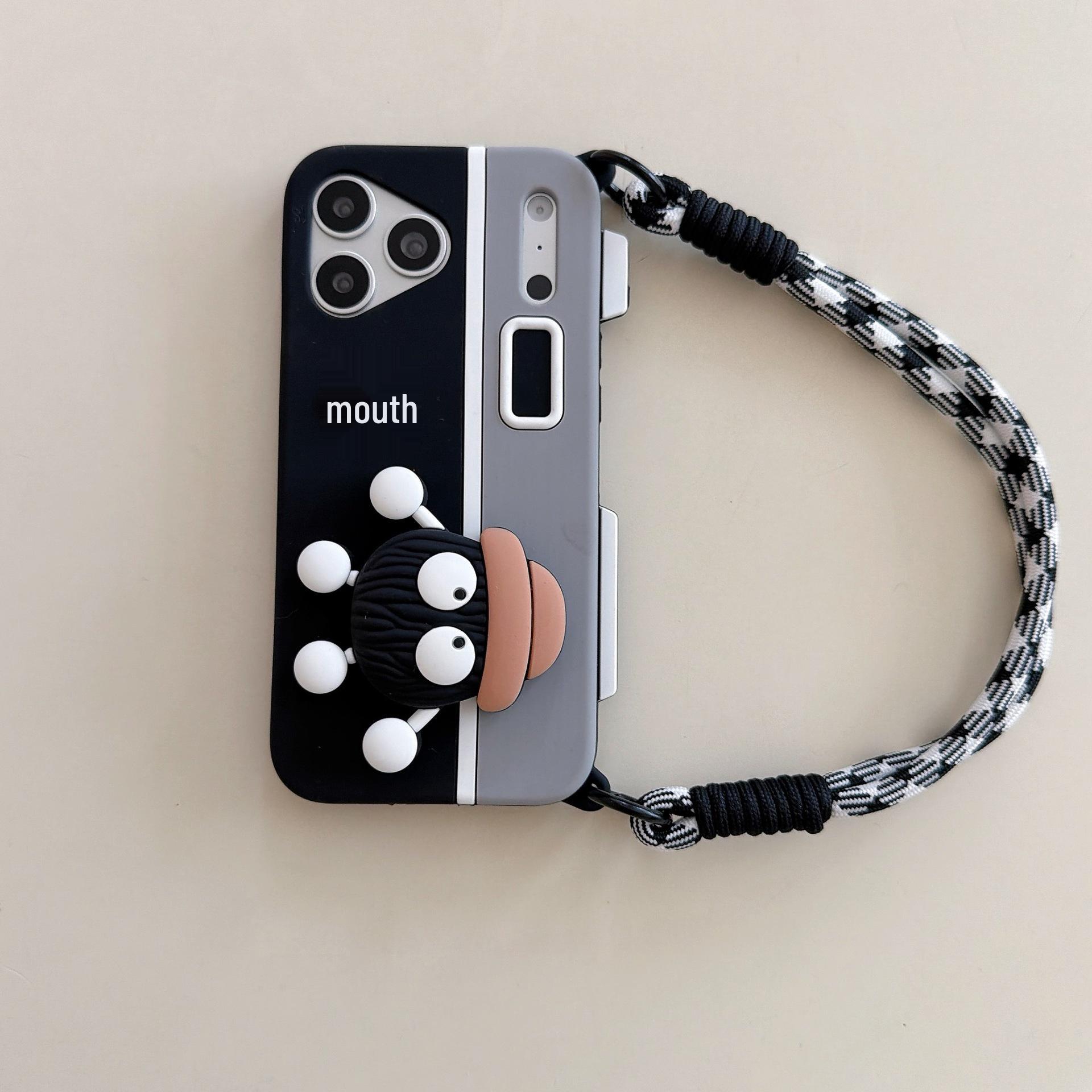 

Silicone Camera Bracket Phone Case for Apple 17 Pro Max with Gray & White Strap iPhone 17 Pro Max чёрный