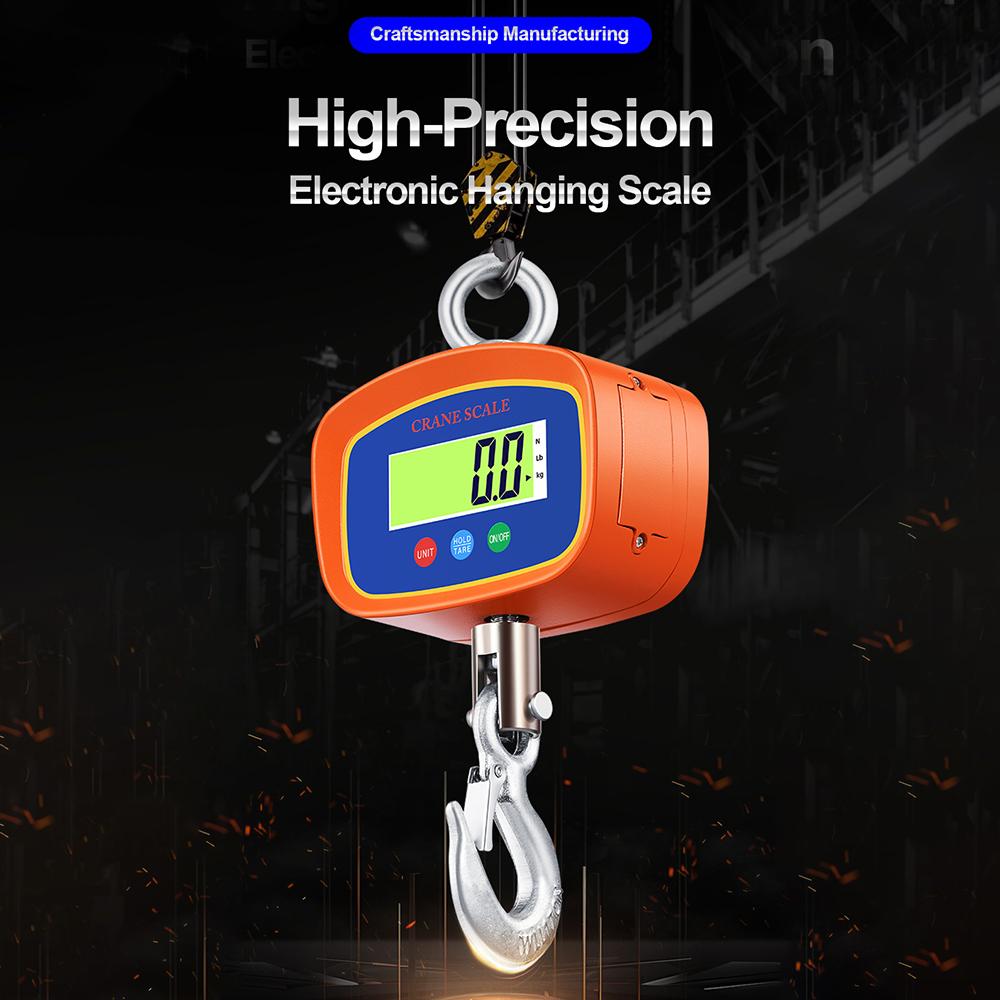 1000kg 500g Digital Hanging Scale Industrial Crane Scale with Aluminum Case LCD Backlight Screen Unit Switch Data Hold